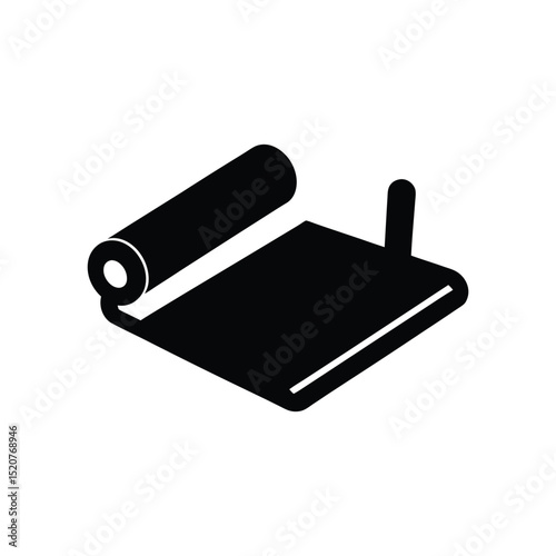 Black and white isometric yoga mat icon fitness and wellness illustration