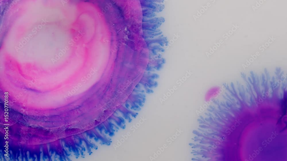 Colorful alcoholic ink spreading in fluid shapes, macro abstract visual art