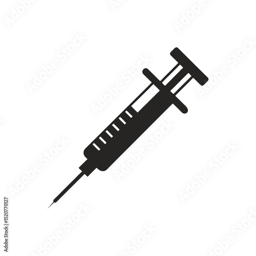 Black silhouette of a medical syringe isolated on white background for treatment