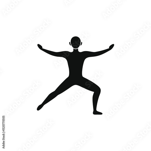 Black silhouette of a person doing the warrior two yoga pose against white