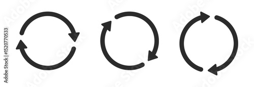 Circular arrow icon depicting rotation, reload, sync, and cycle concepts, isolated graphic for user interface, process flow, or system update visuals.