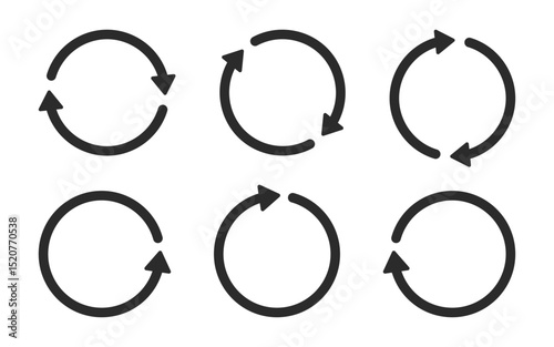 Circular arrow icon depicting rotation, reload, sync, and cycle concepts, isolated graphic for user interface, process flow, or system update visuals.