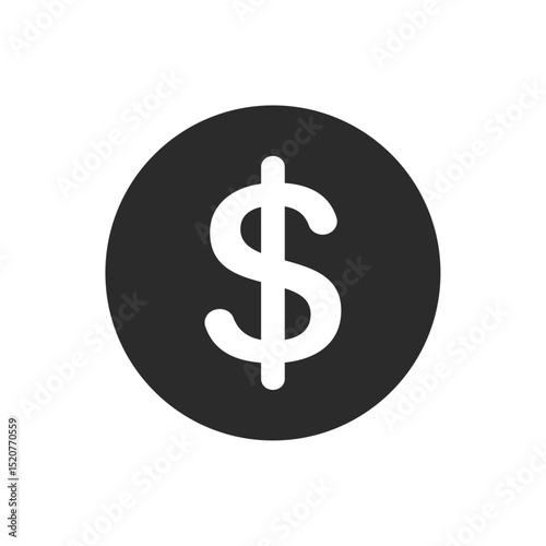Black dollar sign symbol, financial icon representing money, currency, income, cost, or economy, suitable for banking, finance, accounting, or business use.