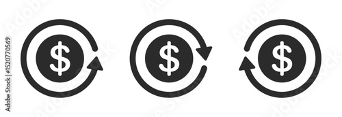 Dollar sign icons with circular arrow symbolizing payment process, transaction, money transfer, refund, and financial exchange, isolated graphic for finance use