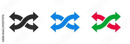 four-way shuffle arrows icon representing random distribution, complex routing, interchange, multitasking, or decision paths, isolated graphic for process or logic flow use.