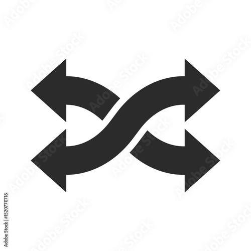four-way shuffle arrows icon representing random distribution, complex routing, interchange, multitasking, or decision paths, isolated graphic for process or logic flow use.