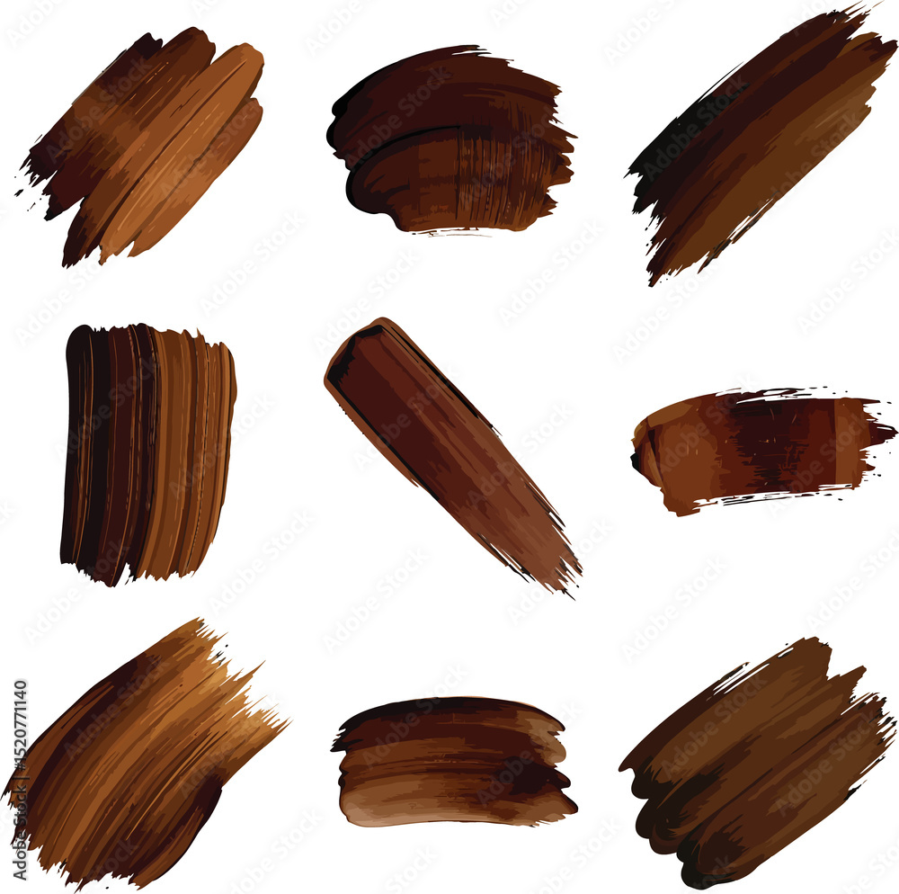 Naklejka premium Cut Out Set of Vector Grunge Brush Stroke, Hand-Drawn Coffee Color, Isolated on Transparent or White Background.