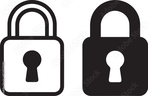 Secure Padlock Black and White Vector Icons for Security