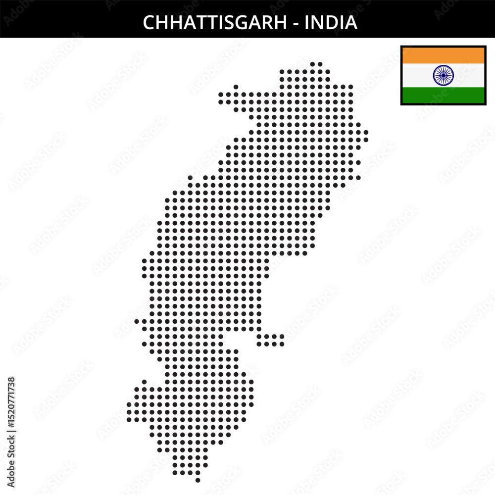 Obraz premium Medium dots map of chhattisgarh in India