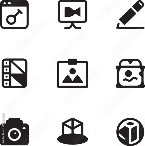 Photography and Image Editing Black Vector Icons Set