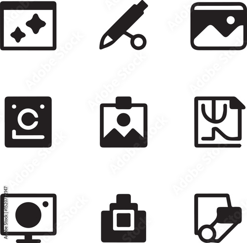 Photography and Image Editing Black Vector Icons Set