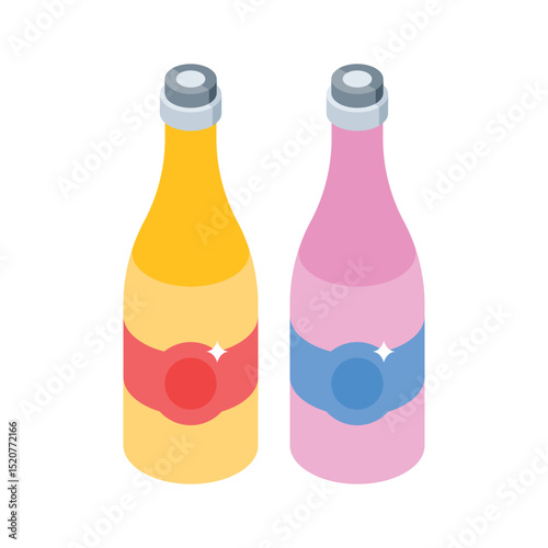 A premium isometric icon of glass wine bottles