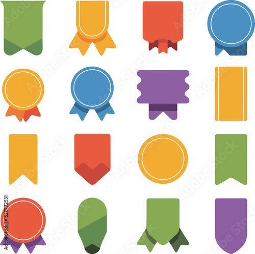 Colorful Flat Design Badge and Ribbon Vector Elements Set