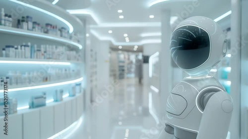 Advanced robot assistant in a modern pharmacy offering customer service and assistance