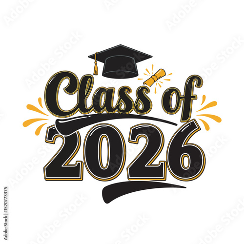 Class of 2026 - Typography. black text isolated white background. Vector illustration of a graduating class of 2026. graphics elements for t-shirts, and the idea for the sign