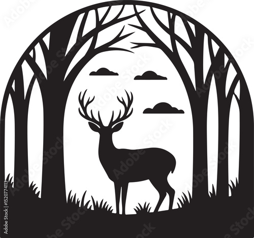 Majestic Deer in Forest Circle Silhouette striking circular vector.