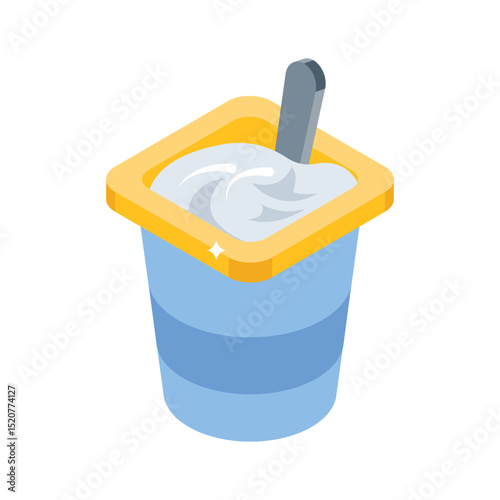 A trendy isometric style icon of plain yogurt cup
