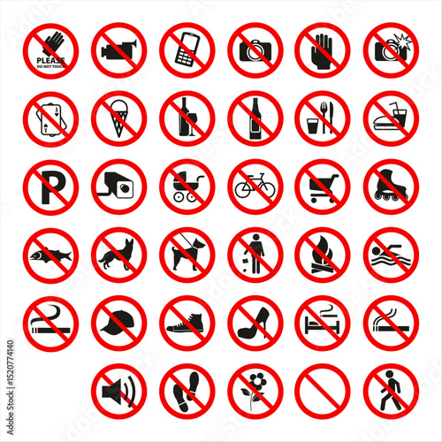 complete set of prohibition signs for public area vector