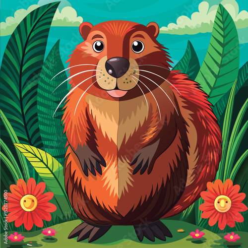 Cute capybara in a lush jungle.