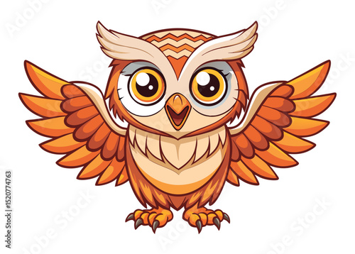 Cute cartoon owl with outstretched wings.
