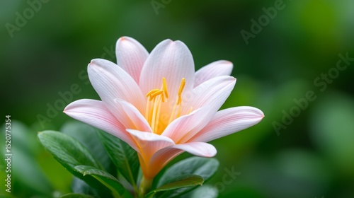 Delicate Pink Flower Blooming in Lush Green Foliage