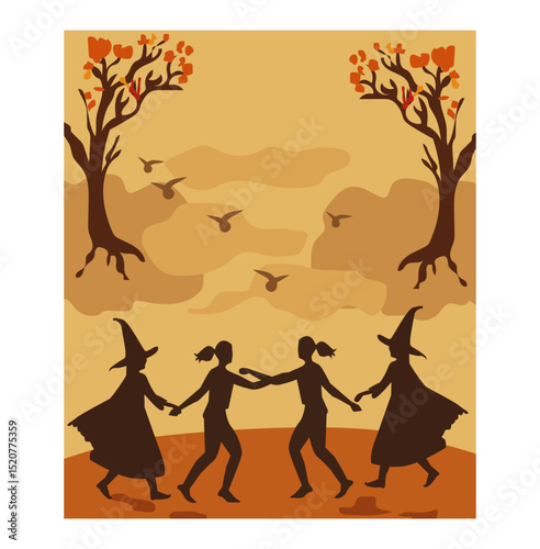 Festive Walpurgis Night Dance Around the Bonfire Illustration-07