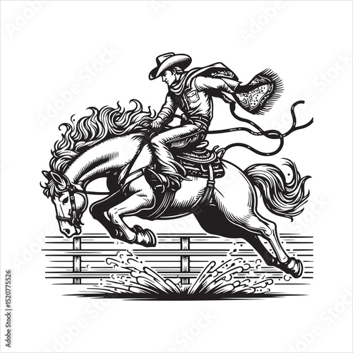 Western Cowboy on Horse with Bandana – Line Art Vector Illustration

