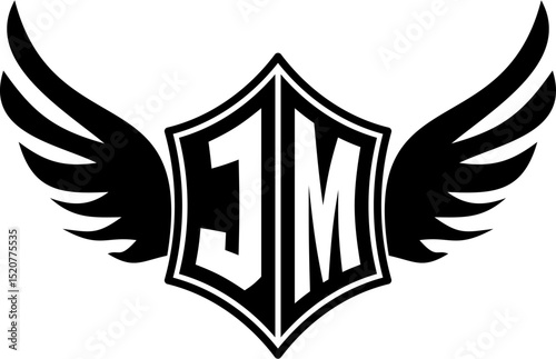 JM logo emblem with winged and shield template