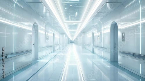 Futuristic corridor with sleek design and bright lighting in a modern setting