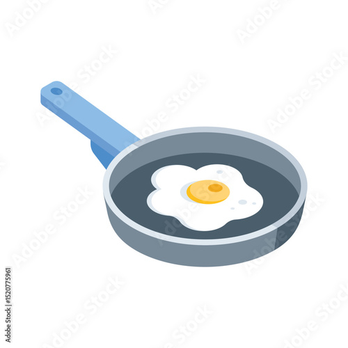 An amazing isometric icon of frying egg in pan