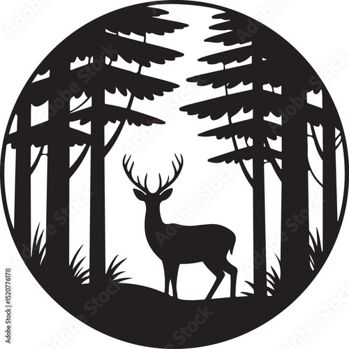 Majestic Deer in Forest Circle Silhouette striking circular vector.
