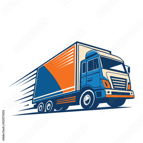 "Delivery Truck in Motion Vector Icon – Fast Shipping Symbol in Blue and Orange Tones"