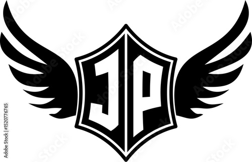 JP logo emblem with winged and shield template