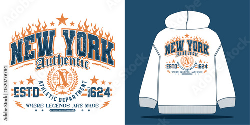 Vintage varsity college typography New York  slogan with authentic grunge texture. Perfect print design for graphic tees, t-shirts, sweatshirts, hoodies, stickers, and posters – vector illustration