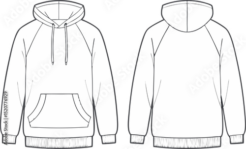 Detailed vector illustration of a hooded sweatshirt front and back view