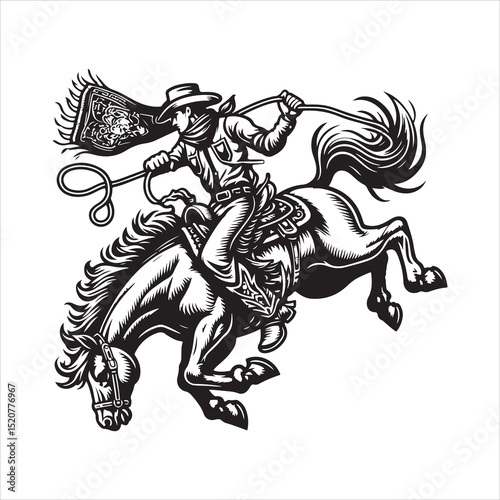 Western Cowboy on Horse with Bandana – Line Art Vector Illustration


