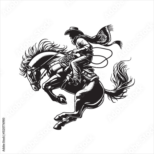 Western Cowboy on Horse with Bandana – Line Art Vector Illustration

