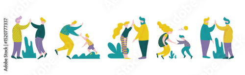 People Character Give High Five Hand Gesture Vector Set