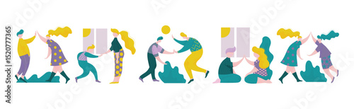 People Character Give High Five Hand Gesture Vector Set