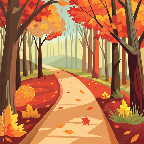 Autumn path through the woods.