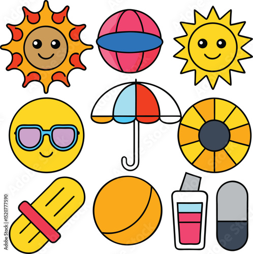 Summer  and beach enjoy icon set 