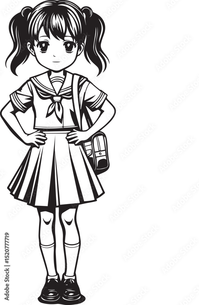 Anime style illustration of a japanese schoolgirl in a sailor uniform and pigtails Anime style illustration of a japanese schoolgirl in a sailor uniform and pigtails