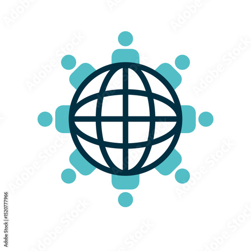 A blue glass globe icon symbolizes a 3D Earth planet network button for global internet business