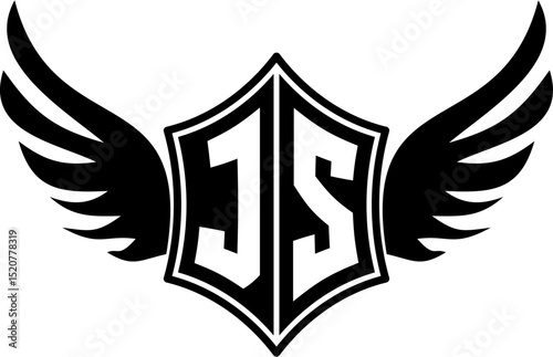 JS logo emblem with winged and shield template