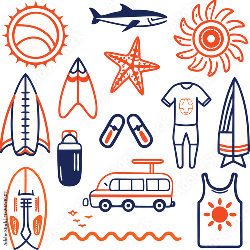 Summer  and beach enjoy icon set 