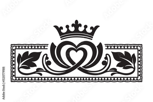 Ornate Black and White Design with Crown and Pretzel Motif