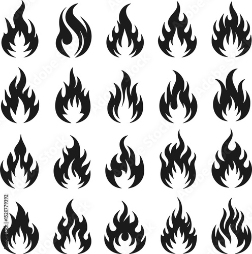 Set of stylized fire symbols for design and illustration