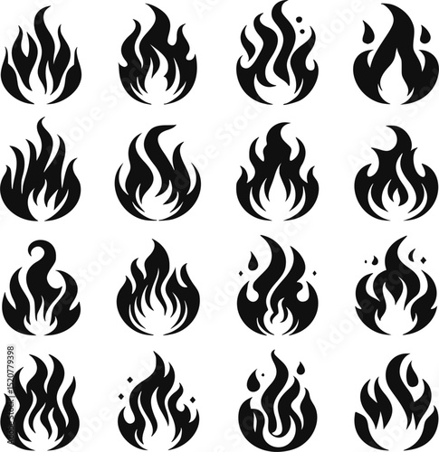 Diverse Fire Symbol Set for Graphic Design