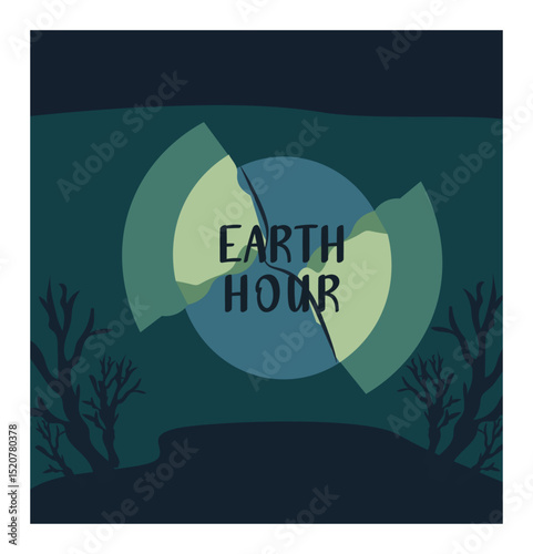 Earth Hour Illustration with Globe and Nature Silhouettes-03
