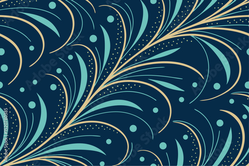 Elegant blue and gold swirls seamless pattern design for background use